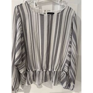 1. State Women's Size‎ Large Long Sleeve White Black Top Big Flowy Sleeves Boho